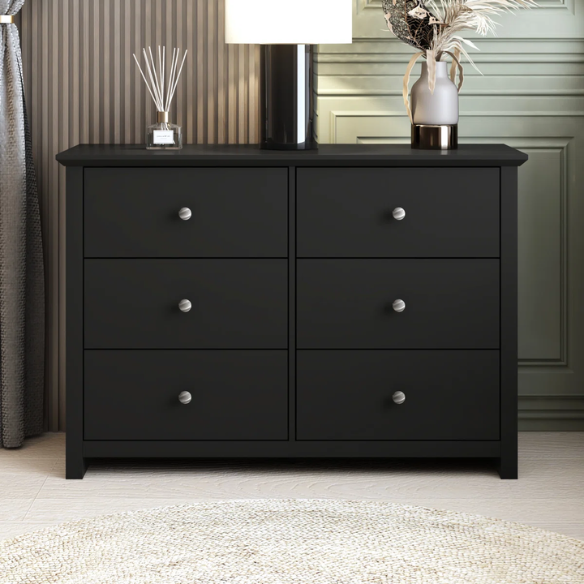 Modern 6-Drawer Double Dresser with Angled Sled Legs and Round Metal Hardware