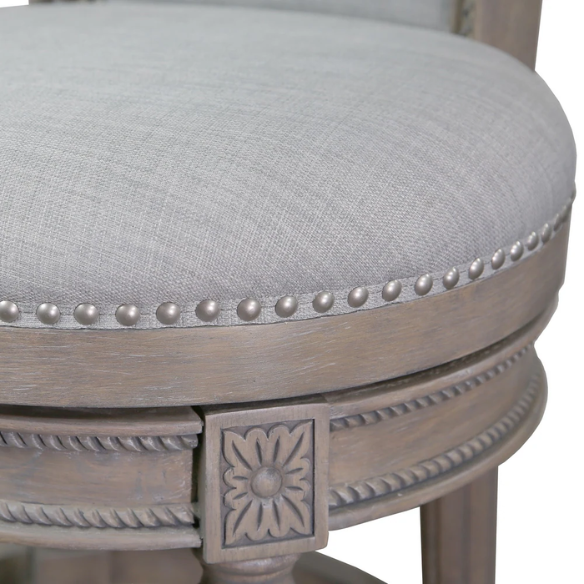 Swivel Bar-Height Stool with High Seat Back – Elegant Curved Back, 180° Automatic Return Swivel, Nail Head Trim, Metal Footrests, and Cushioned Foam Seat for Ultimate Comfort