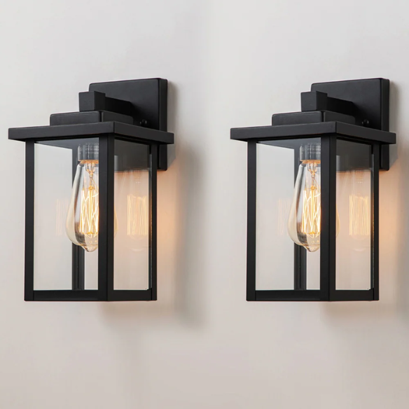 2-Pack 1-Light Black Outdoor Wall Sconces – Modern Rustic Lantern-Style Exterior Wall Lights for Porch, Patio, Garage, and More