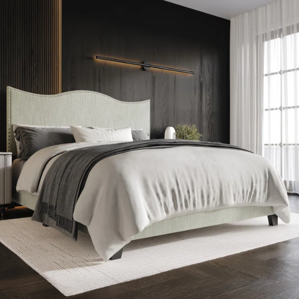 Sleek Upholstered Standard Bed – Full/Double Size in Solid Color Polyester with Stylish, Versatile Design