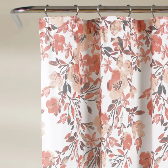 Blush and Grey Floral Vine Shower Curtain – Shabby Chic Farmhouse Style, 72" x 72"