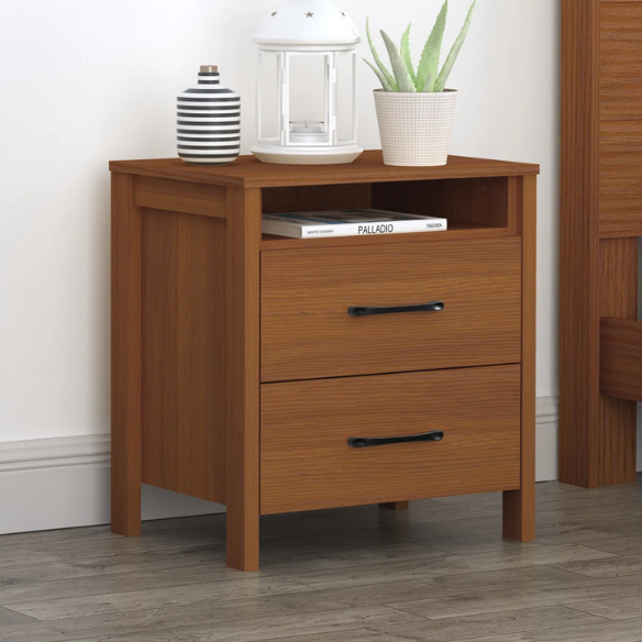22.7" 2-Drawer Nightstand – Space-Saving Modern Minimalism, Engineered Wood with Clean-Lined Silhouette, Neutral Finish, Open Cubby & 2 Spacious Drawers for Bedroom Storage, Ideal for Tech & Accessories