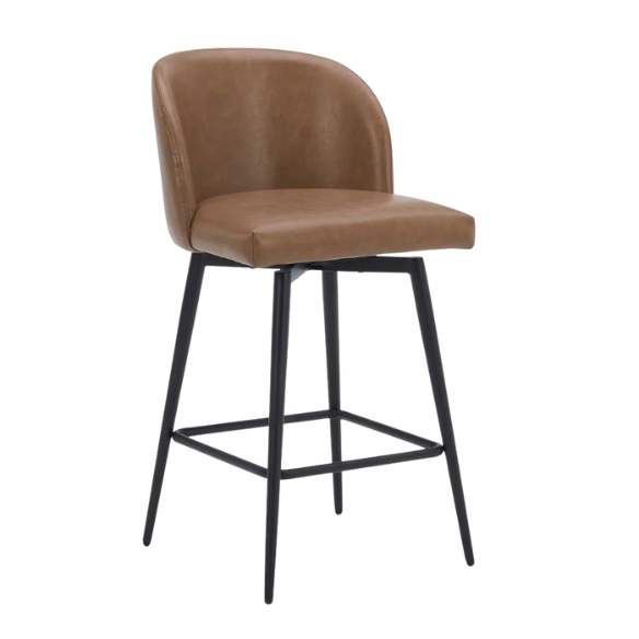 Set of 2 Counter Height Swivel Barstools – Mid-Century Modern Design, Padded Seat with High-Density Foam, 360° Swivel, Sturdy Iron Base, Footrest for Kitchen or Bar