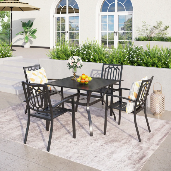5-Piece E-Coated Metal Outdoor Patio Dining Set with Stackable Chairs – Durable, Comfortable, and Stylish for Your Outdoor Entertaining
