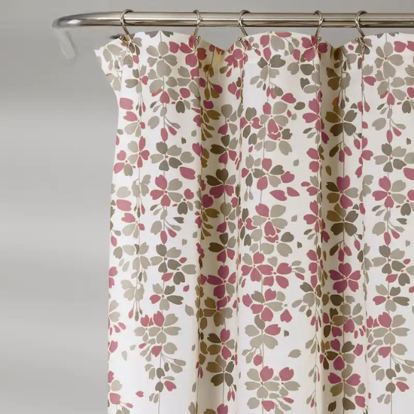 Burgundy, Grey, and White Weeping Flower Shower Curtain – Elegant Floral Bathroom Décor, 72" x 72"