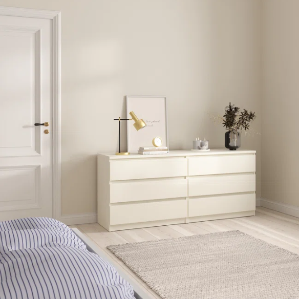 Versatile 60.5" 6-Drawer Double Dresser with Smooth Metal Glides and Clean-Lined Silhouette