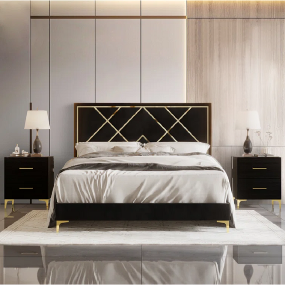 Luxurious Royal Blue Upholstered Platform 3-Piece Twin Bedroom Set