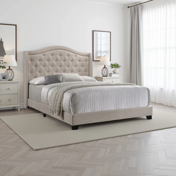 Button Tufted Upholstered Full Double Bed with Panel Headboard Design – Elegant and Comfortable with Premium Upholstery