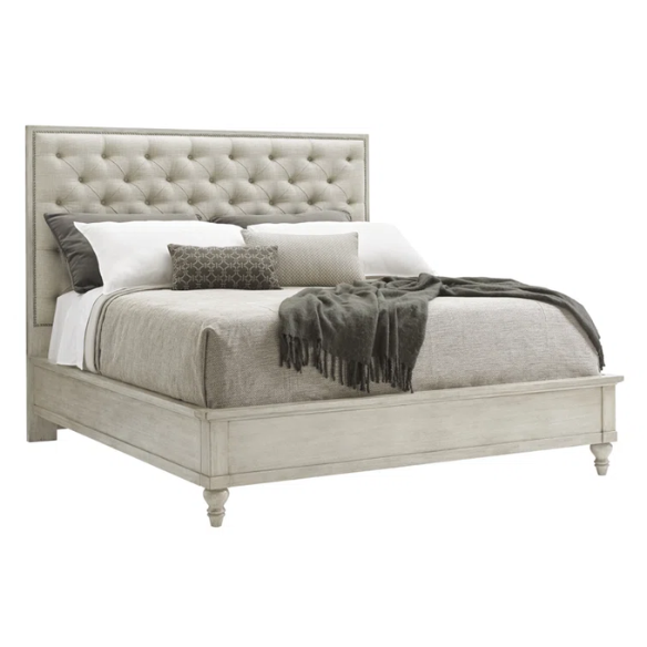 Rustic Panel Configurable Bedroom Set – Classic Meets Modern with Button-Tufted Headboard, Custom Ring Pulls, Media Storage Dresser, and Nailhead Trim Mirror – Includes Bed, Nightstand, Dresser, and Mirror