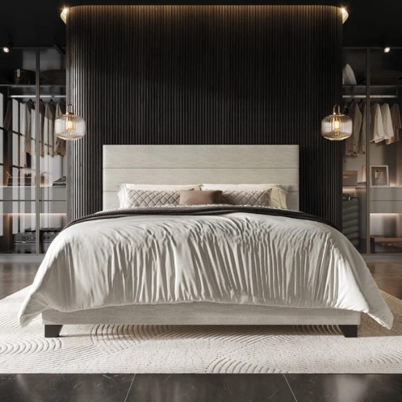 Modern King Size Upholstered Bed with Horizontal Channel Tufted Headboard – Simple, Sophisticated Design for a Contemporary Bedroom