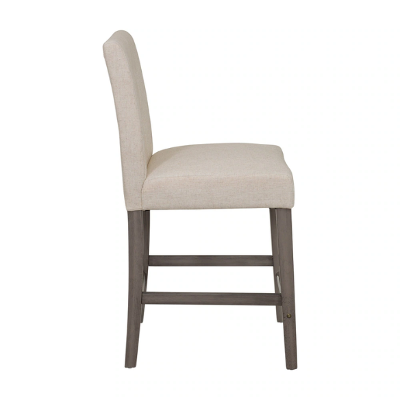 Upholstered 25" Counter Height Bar Stool – Modern Farmhouse Design with Tufted Back, Foam Padded Seat, Washed Grey Solid Wood Legs, and Durable Steel Footrest