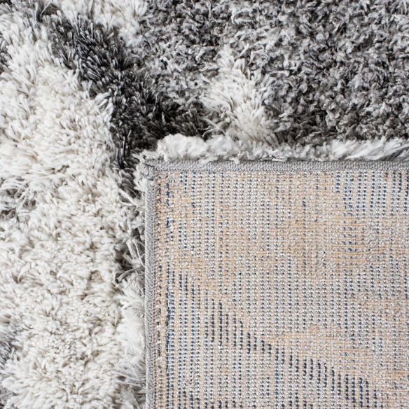 Plush Abstract Grey & Ivory Pattern Shag Rug