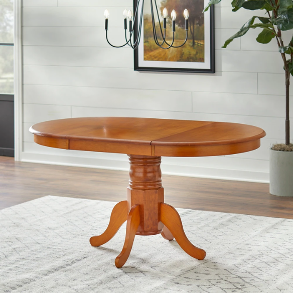 7-Piece Farmhouse Solid Wood Dining Set with Extension Leaf – Pedestal Table & Windsor Chairs