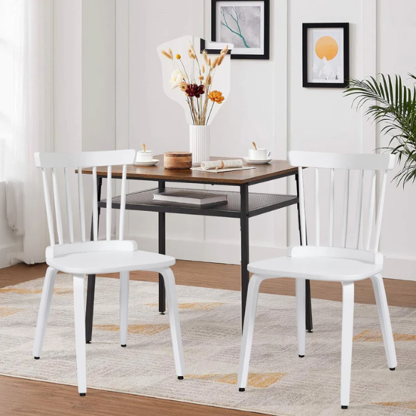 Solid Wood Slat Back Windsor Dining Chairs (Set of 2) – Sturdy, Eco-Friendly Construction with Ergonomic Backrest & Adjustable Foot Pads