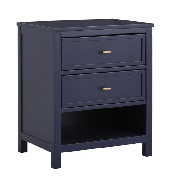 2-Drawer Nightstand – Traditional Solid Wood Frame with Inset Paneling, Neutral Finish, Gold Coastal-Inspired Drawer Pulls, Clean Lines & Spacious Surface for Bedroom Essentials