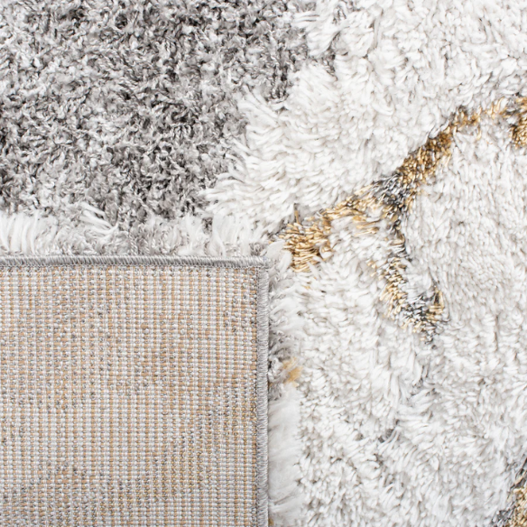 Plush Abstract Gold & Grey Pattern Shag Rug