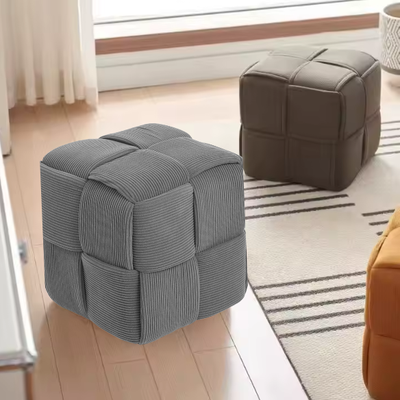 Grey Corduroy Ottoman - Stylish and Comfortable Footrest for Living Room, Bedroom, or Office