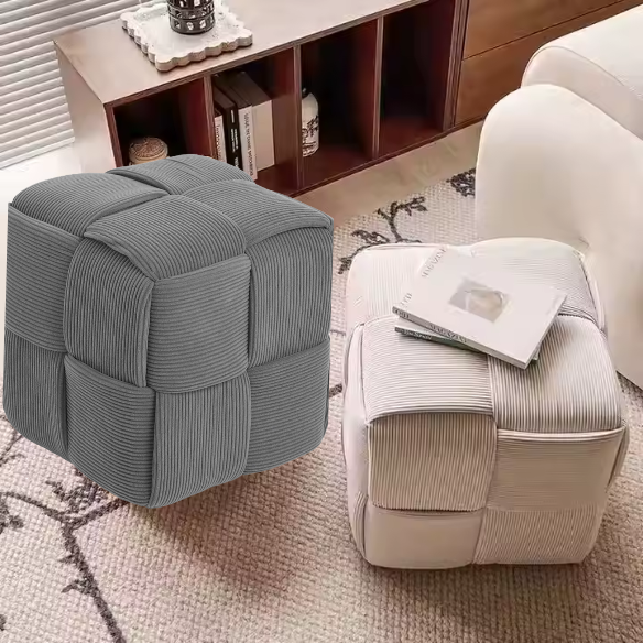 Grey Corduroy Ottoman - Stylish and Comfortable Footrest for Living Room, Bedroom, or Office