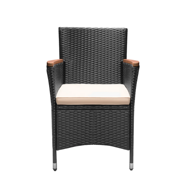 Outdoor Patio Dining Set | Acacia Wood Table and Chairs with Plush Cushions | Stylish Wicker Patio Furniture for Comfort and Elegance