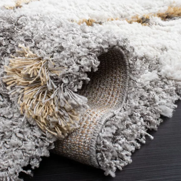 Plush Abstract Gold & Grey Pattern Shag Rug