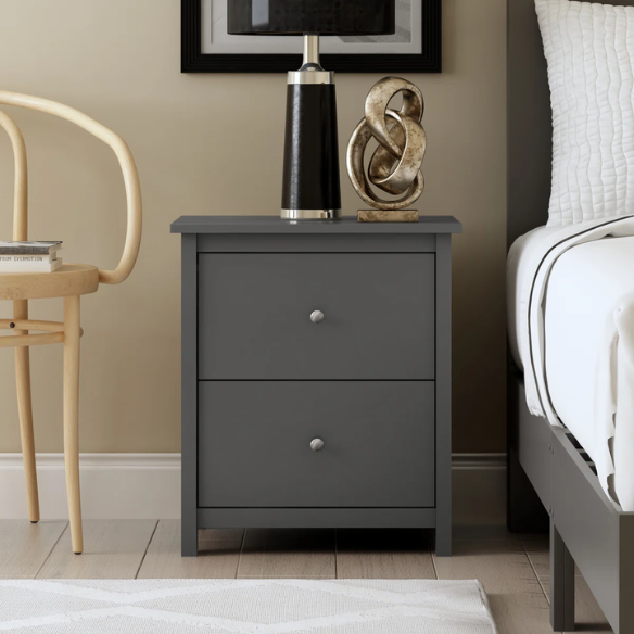 2-Drawer Nightstand – Neutral Engineered Wood, Streamlined Rectangular Design, Four Block Legs, Convenient Storage with Roller-Glide Drawers & Metal Knobs, Perfect for Traditional & Contemporary Bedroom