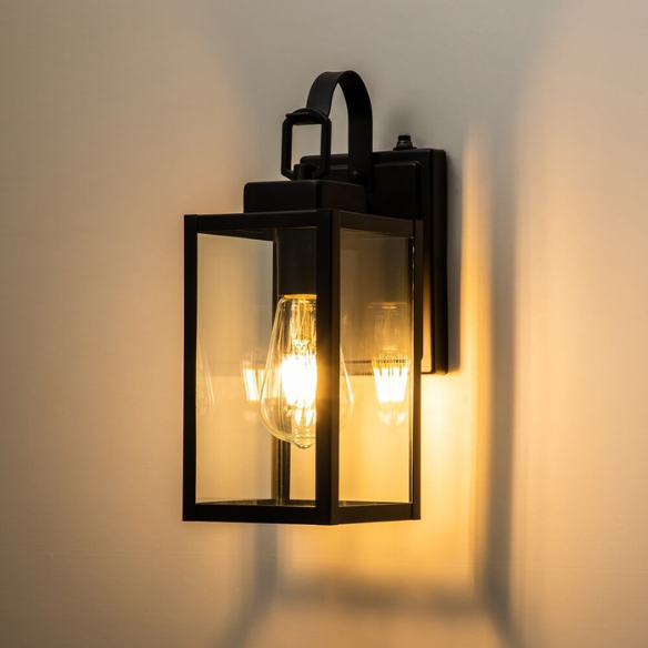 2-Pack Matte Black Dusk to Dawn Outdoor Wall Lanterns – Modern, Weather-Resistant Lighting with Clear Glass Shade for Patios, Porches, and Entryways