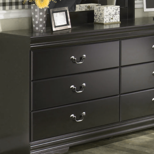 Chic 2-Piece Sleek Black Sleigh Twin Bedroom Set – Headboard and Dresser Combo