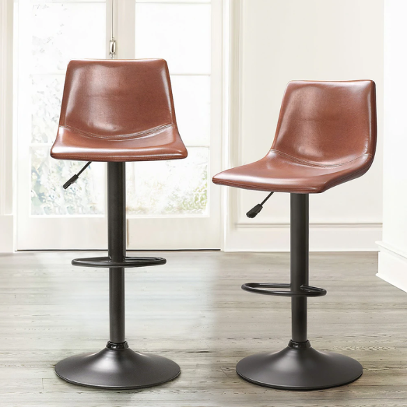 Set of 2 Adjustable Height Swivel Bar Stools with Back – Mid-Century Modern Design, Polished Chrome Base, Ergonomic Imitation Leather Seat, 360° Rotation for Kitchen Island or Bar