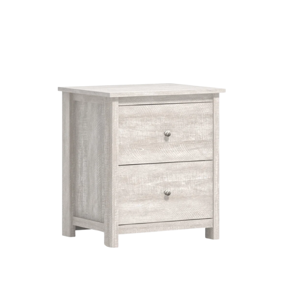 2-Drawer Nightstand – Neutral Engineered Wood, Streamlined Rectangular Design, Four Block Legs, Convenient Storage with Roller-Glide Drawers & Metal Knobs, Perfect for Traditional & Contemporary Bedroom