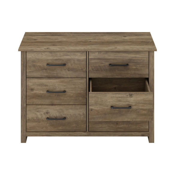 Modern 6-Drawer Double Dresser with Flared Feet and Sleek Black Metal Handles