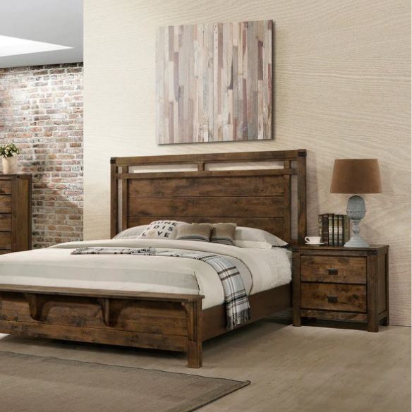 Timeless 6-Piece Brown Rustic Wood Panel Bedroom Set with Modern Design and Inviting Elegance