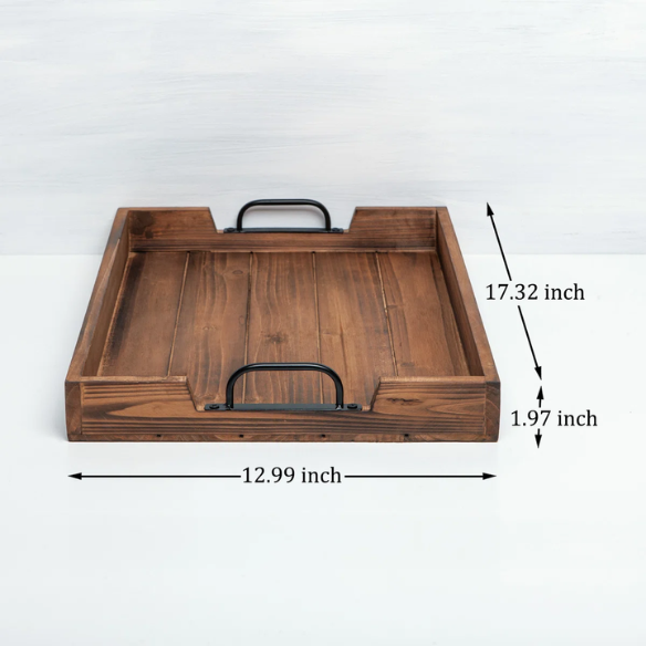 Rustic Wooden Coffee Table Tray with Handle Slots – Farmhouse-Inspired Accent for Stylish Organization and Decor