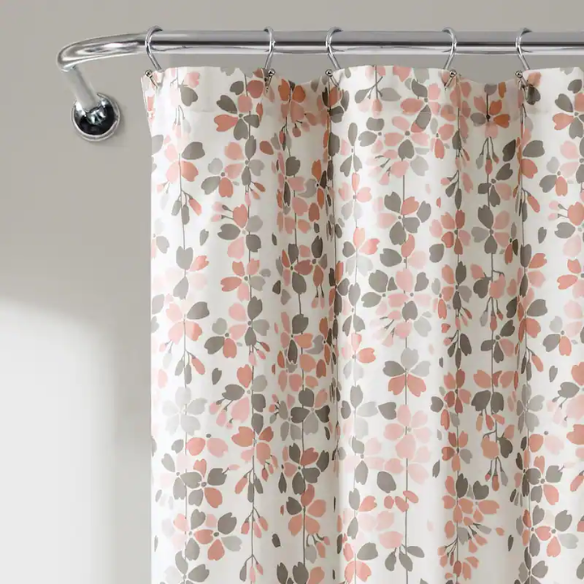 Light Peony Pink, Grey, and White Weeping Flower Shower Curtain – Elegant Floral Bathroom Décor, 72" x 72"