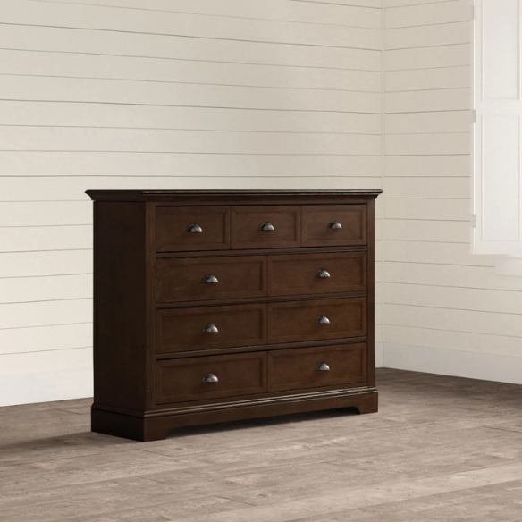 Traditional 9-Drawer Double Dresser with Beveled Edges, Picture Frame-Style Drawers
