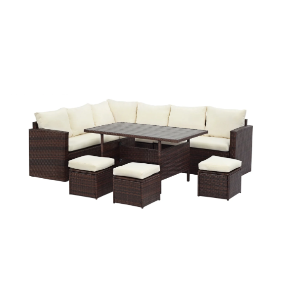 All-Weather Wicker Patio Furniture Set | Stylish Conversation Set with Cushioned Seats and Pillows | Perfect Outdoor Dining Solution