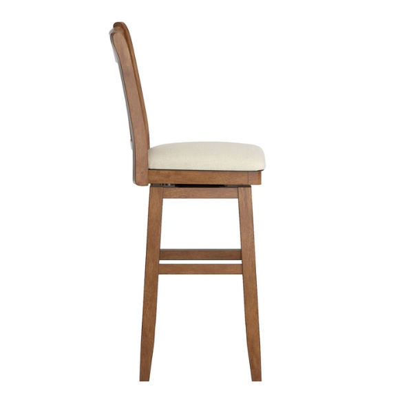 Double X Back Wood Swivel Bar Stool – Vintage Charm with Upholstered Linen Seat Cushion, Swivel Function, and Distressed Finishes for Elegant Bar or Counter Seating