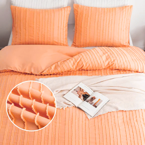 Luxurious Tufted Duvet Cover Set – Queen Size | Striped Textured Boho Bedding | Ultra-Soft Washed Microfiber | 3-Piece Set