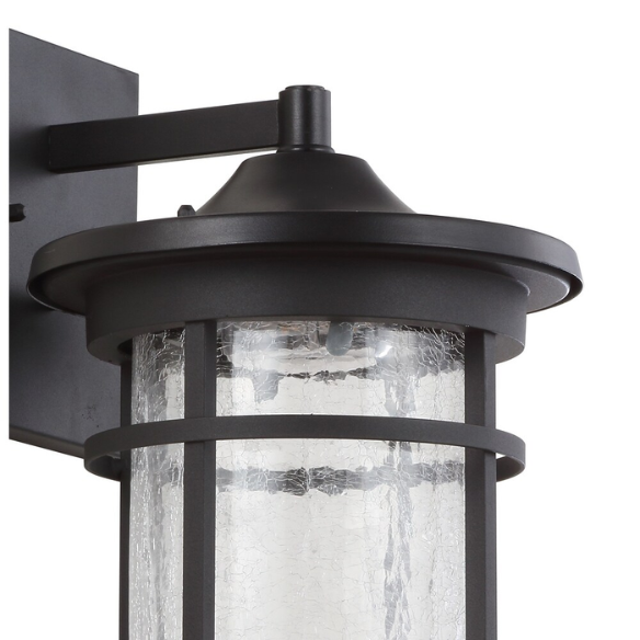 Outdoor Wall Lantern – Crackled Glass and Metal Integrated LED Wall Sconce in Black, Traditional & Rustic Style for Entryways and Courtyards