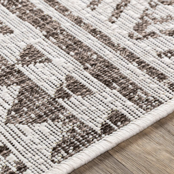 Striped Geometric Area Rug – Charcoal & Off-White, Durable Polypropylene, Low-Pile Design for High-Traffic Indoor/Outdoor Spaces