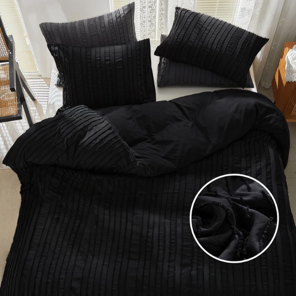 Luxurious Tufted Duvet Cover Set – Queen Size | Striped Textured Boho Bedding | Ultra-Soft Washed Microfiber | 3-Piece Set