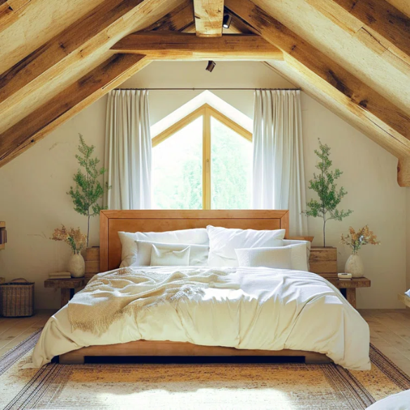 Neutral-Colored Solid Wood Queen Size Low Profile Platform Bed