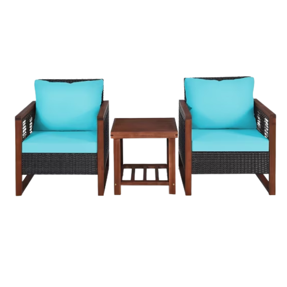 3-Piece Patio Wicker Furniture Set | Rattan Outdoor Sofa with Washable Cushions and Acacia Wood Coffee Table | Perfect for Garden and Backyard