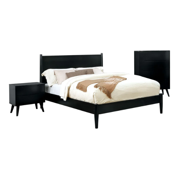 Chic Black 3-Piece Bedroom Set: Timeless Style for Modern Living