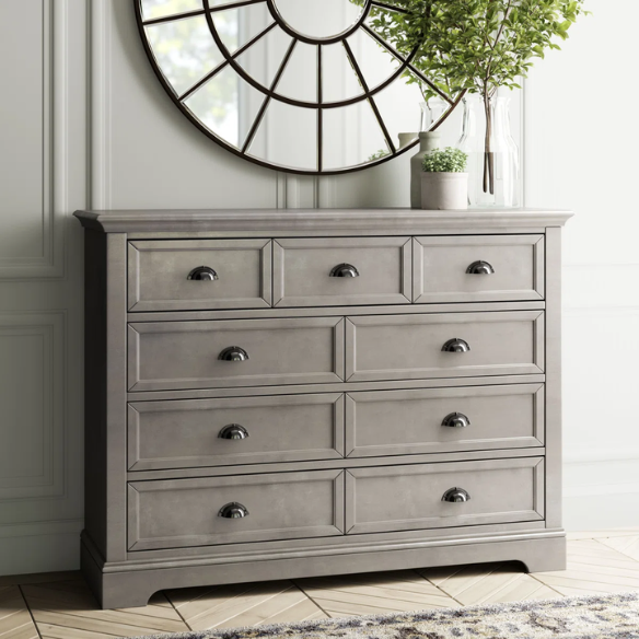 Traditional 9-Drawer Double Dresser with Beveled Edges, Picture Frame-Style Drawers