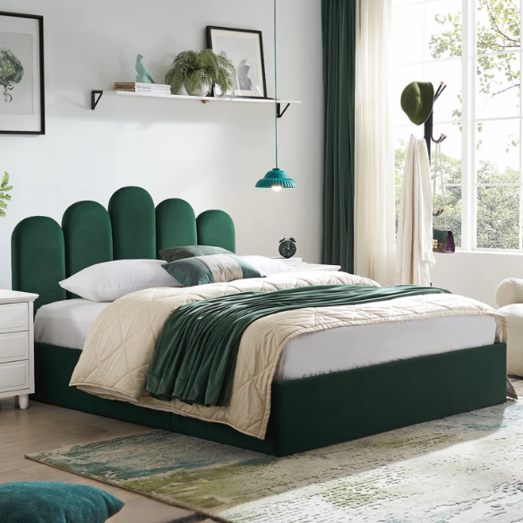 Elegant Hydraulic Velvet Upholstered Platform Bed – Full Double Size with Lift-Up Storage for Ultimate Space Saving