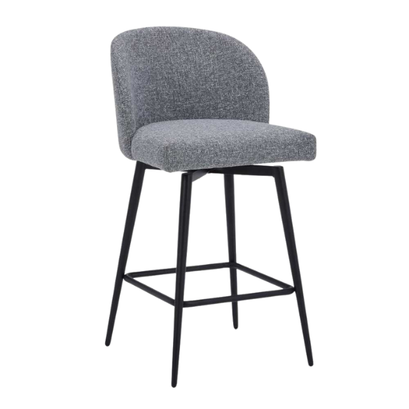 Set of 2 Counter Height Swivel Barstools – Mid-Century Modern Design, Padded Seat with High-Density Foam, 360° Swivel, Sturdy Iron Base, Footrest for Kitchen or Bar
