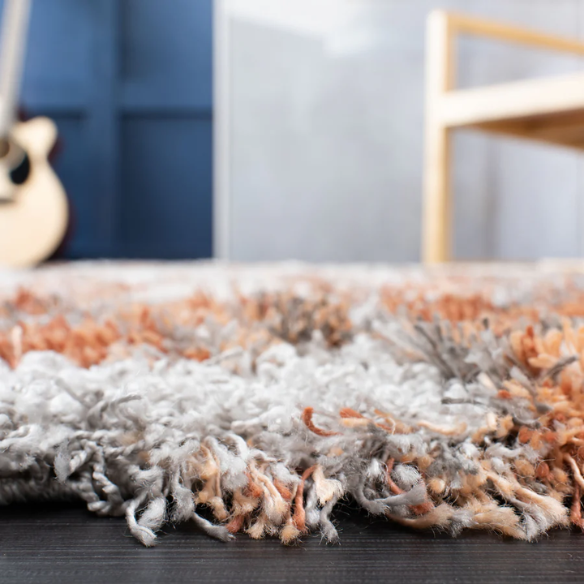 Plush Abstract Rust, Grey, and White Pattern Shag Rug