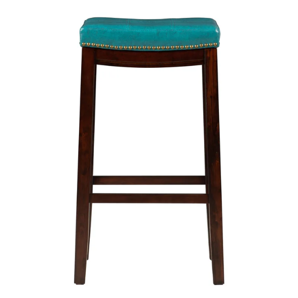 Backless Upholstered Counter Stool – Sturdy Wood Frame, Faux Leather Seat with Nailhead Trim & Double-Needle Stitching for Stylish and Durable Seating