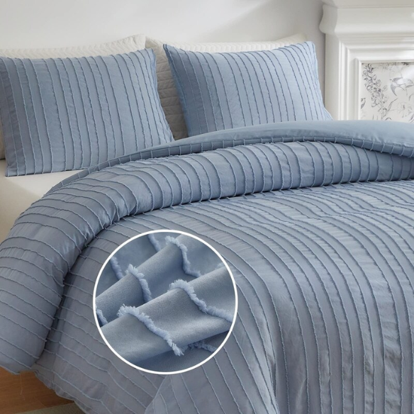 Luxurious Tufted Duvet Cover Set – Queen Size | Striped Textured Boho Bedding | Ultra-Soft Washed Microfiber | 3-Piece Set