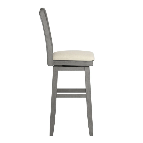 Double X Back Wood Swivel Bar Stool – Vintage Charm with Upholstered Linen Seat Cushion, Swivel Function, and Distressed Finishes for Elegant Bar or Counter Seating